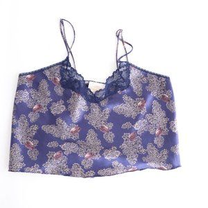 Silky Navy Floral Lace-Trim Cami Top - Women's